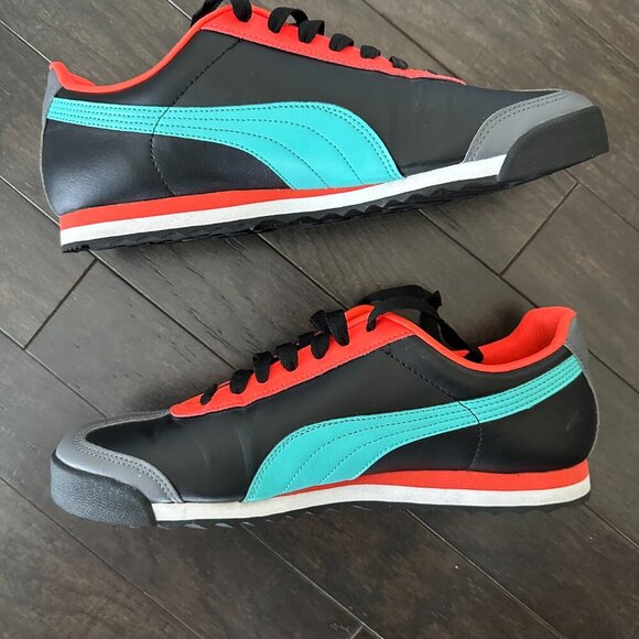 Puma Black, Teal and Red Roma Sneakers, US 10.5 - Picture 3 of 8
